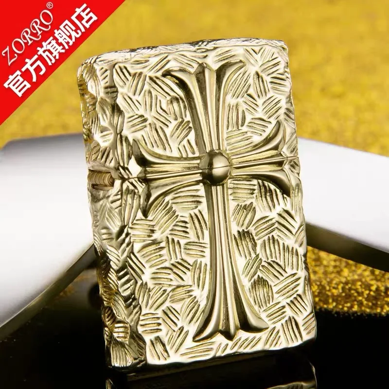 

New Zorro Pure Copper Five-sided Windproof Kerosene Lighter Cross Classic Grinding Wheel Men's Business Lighter