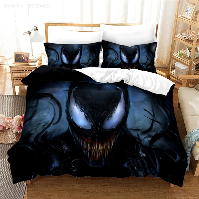 Juego de ropa de cama de Venom, juego de funda de edredón con estampado 3d de superhéroes de Marvel, ropa de cama de tamaño King, Textiles para el hogar