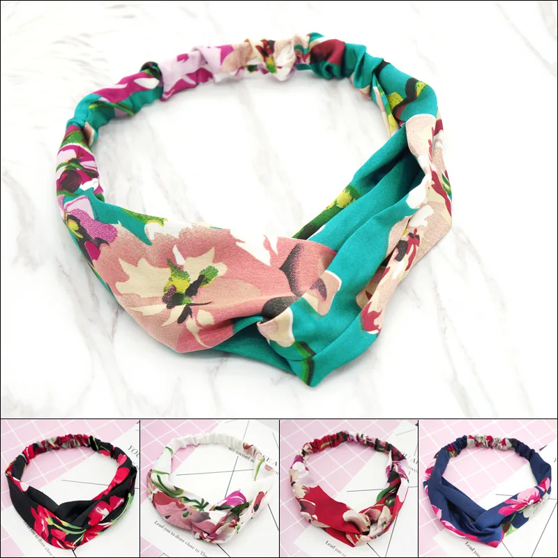 

Fashion Women Girls Summer Tie Dye Print Hair Bands Headbands Vintage Cross Turban Bandage Bandanas HairBands Hair Accessories