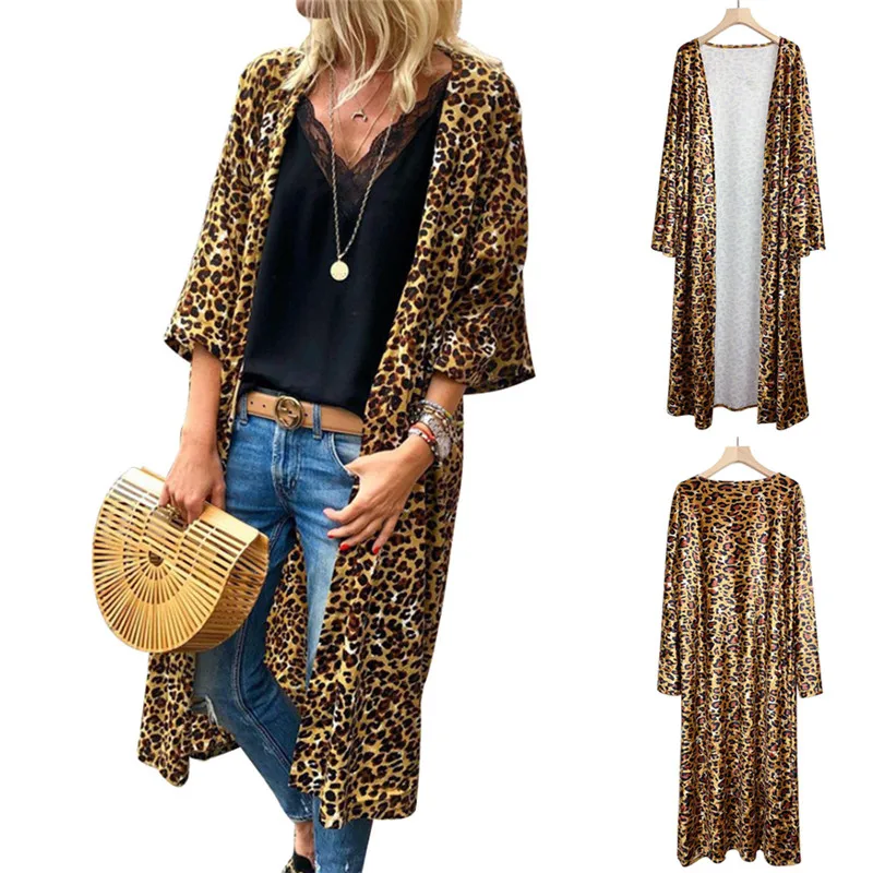 hirigin new fashion Women's Leopard Printed Long Sleeves Cardigan capes female Outwear Coats Winter ladies panchos |