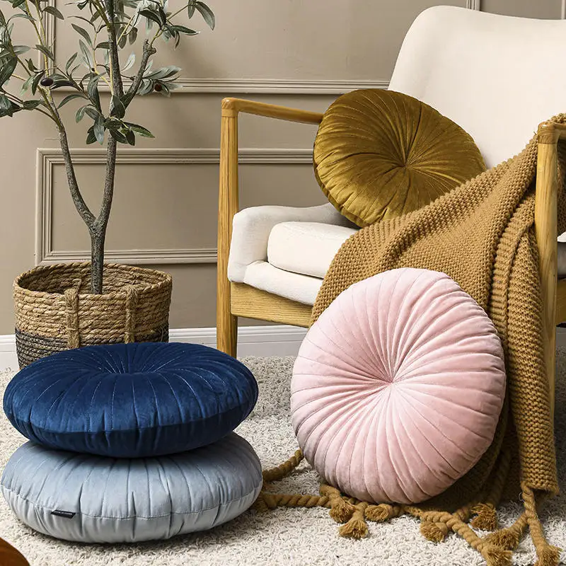 

Solid Color Quality Round Cushion for The Chair Fashion Home Decoration Cushion Throw Pillow Coussin Canap Blue Flannel Cushion