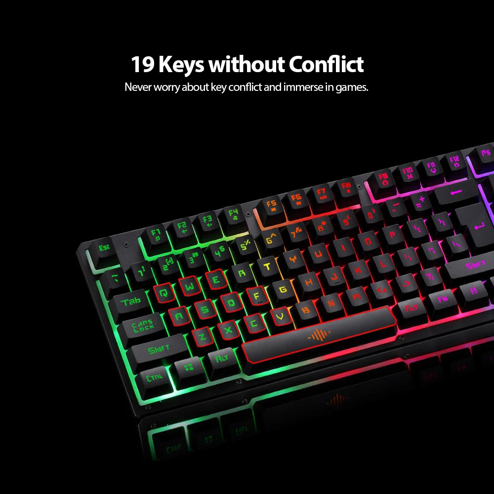 Arealer USB Проводная игровая клавиатура и мышь комбо Водонепроницаемая Радужная подсветка 2000 dpi для домашнего офиса