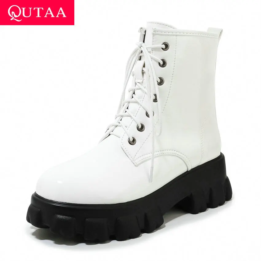 Женские модные ботинки QUTAA повседневные осенне-зимние из искусственной кожи на