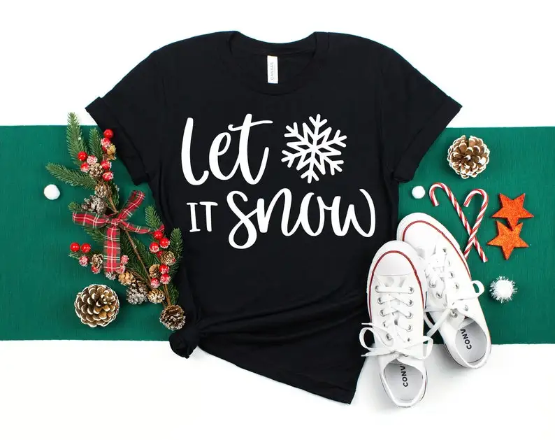 

Let It Snow Let It Snow Shirt Winter shirt, Holiday Christmas Women's Fashion 100% Cotton O Neck Female Clothing Casual Shirts