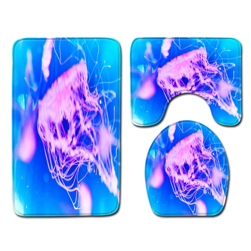 

Zeegle 3D Ocean World Printed Bathroom Carpet Set Washable Toilet Cover Mat Anti-slip Bathroom Shower Mat Toilet Cover Seat Mat