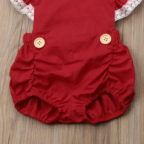 Рождественская Одежда для новорожденных девочек с оборками кружевным рукавом