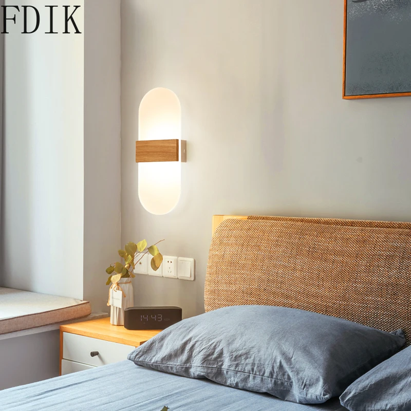 Скандинавская светодиодная настенная лампа креативные деревянные прикроватные