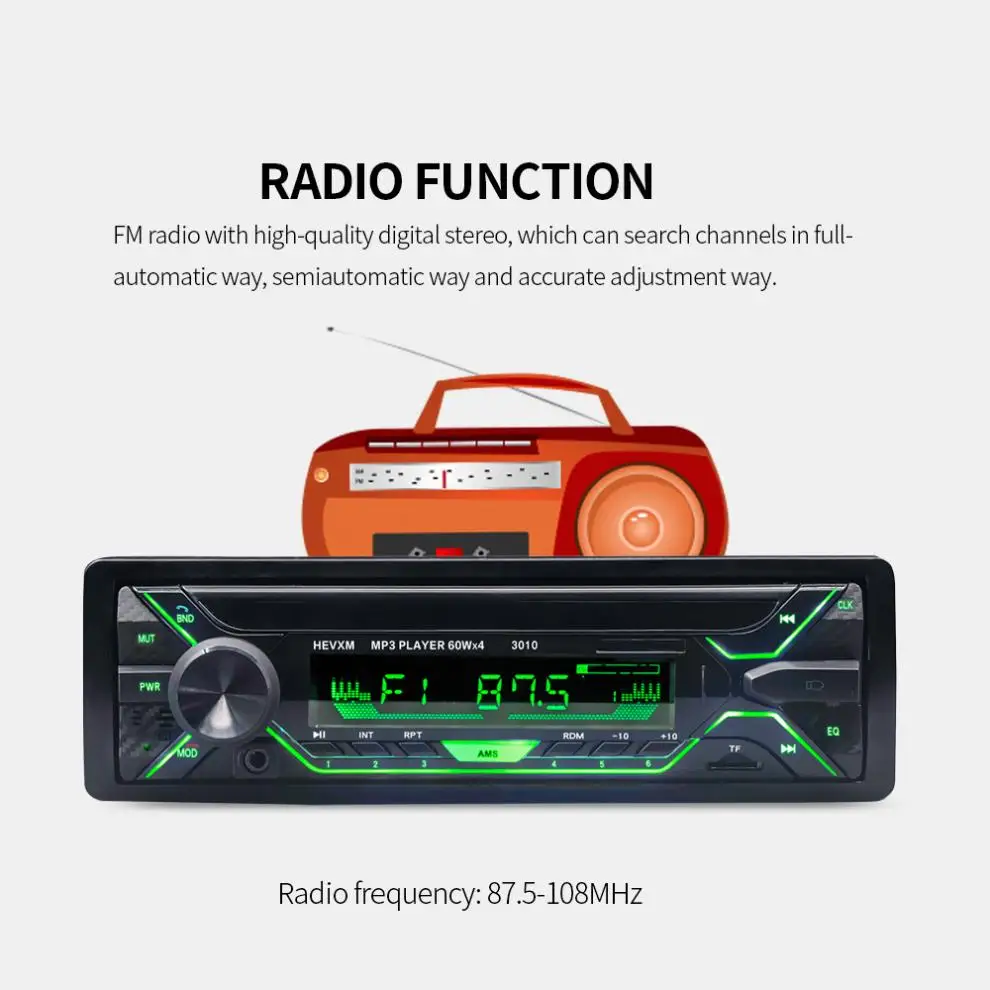 12 в 1 DIN In Dash Bluetooth 7 цветов светильник автомобильный FM Радио стерео MP3 аудио плеер - Фото №1