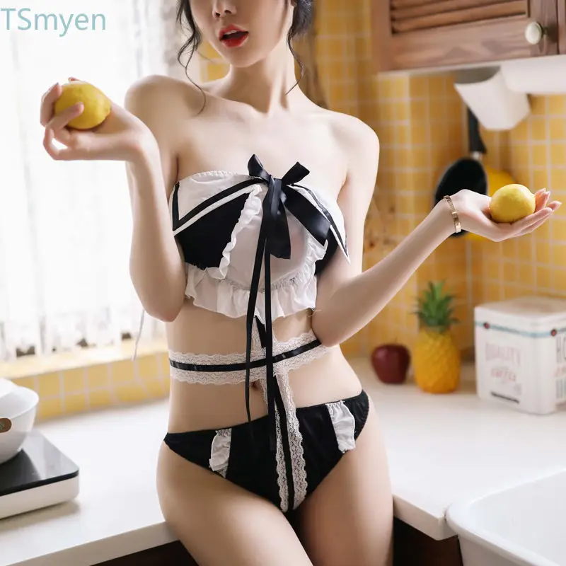 

Экзотическое эротическое сексуальное белье, Женский кавайный костюм кошки в стиле Харадзюку, милый кружевной комплект нижнего белья с рюша...