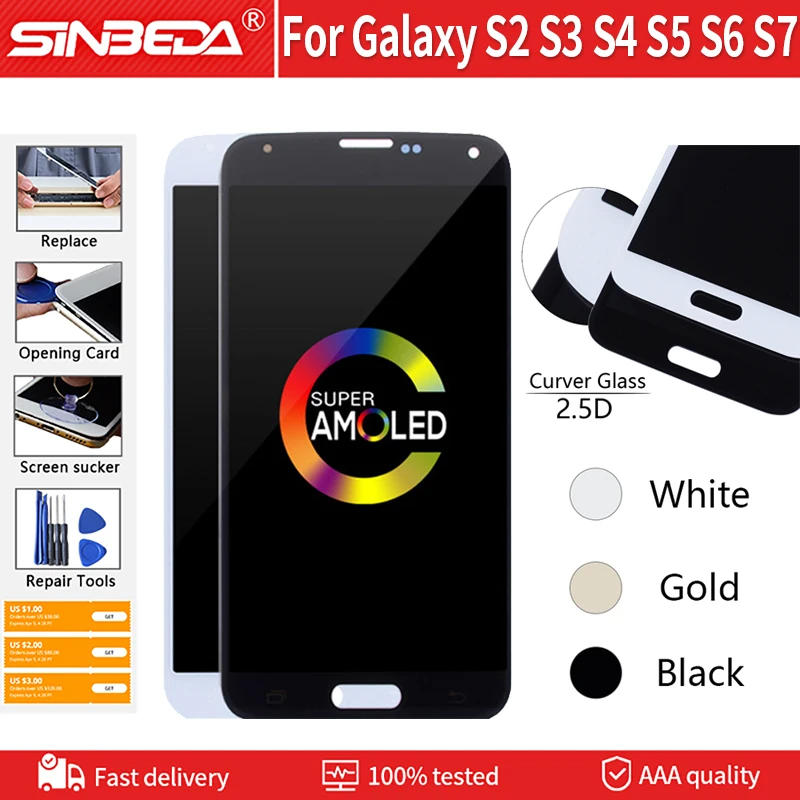 Качество AAA для SAMSUNG Galaxy S7 S6 S5 S4 S3 S2 ЖК-дисплей сенсорный экран супер AMOLED дигитайзер