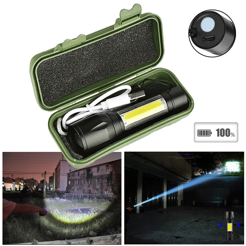 

1000LM MINI Flashlight USB Charging LED Flashlight 3 Lighting ModesCOB Zoomable Waterproof Tactical Torch Lamp Bulbs Lantern
