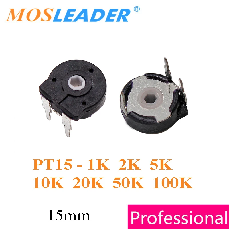 Mosleader 100PCS PT15 1K 2K 5K 10K 20K 50K 100K Horizontal Trimmer 15mm Carbon Potentiometer Adjustable trim pot Chinese PIHER
