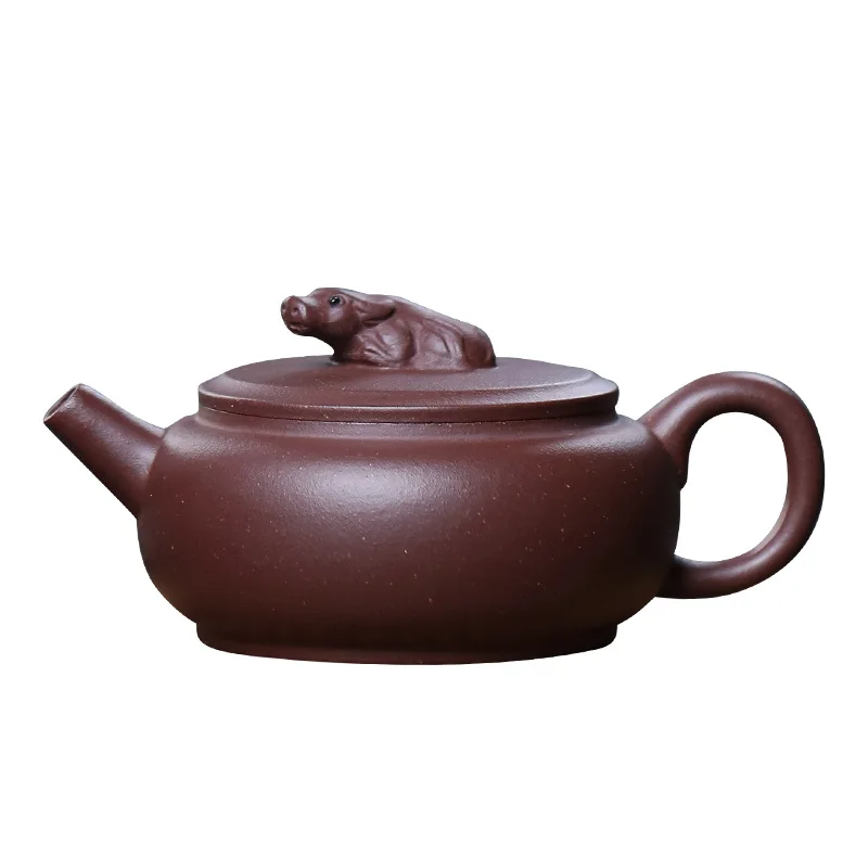 

Yixing famous family zhonggouqing purple clay pot handmade teapot with double cover and small capacity Zodiac Kung Fu Tea Set
