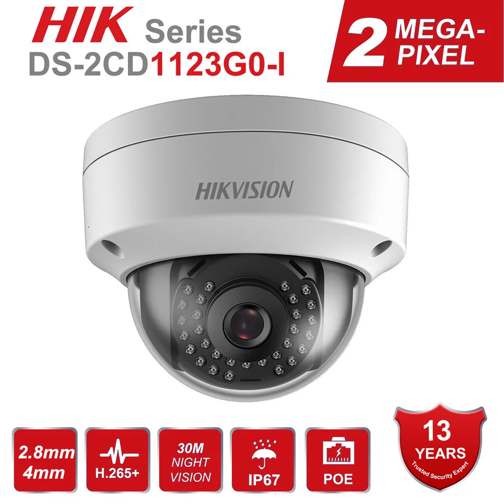 Оригинальная ip камера Hikvision 1080P DS 2CD1123G0 I 2MP CMOS купольная открытая с DWDR IP 67 без слота