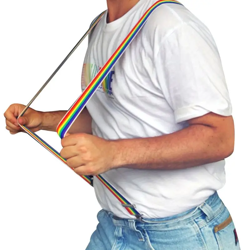 

Unisex Wide Adjustable Y-Back Suspenders Rainbow Colorful Striped Belt with Clip PXPB