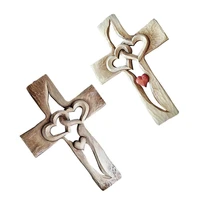 carved wooden cross intertwined hearts decor acrylic cross retro style for living room office garden hanging ornaments