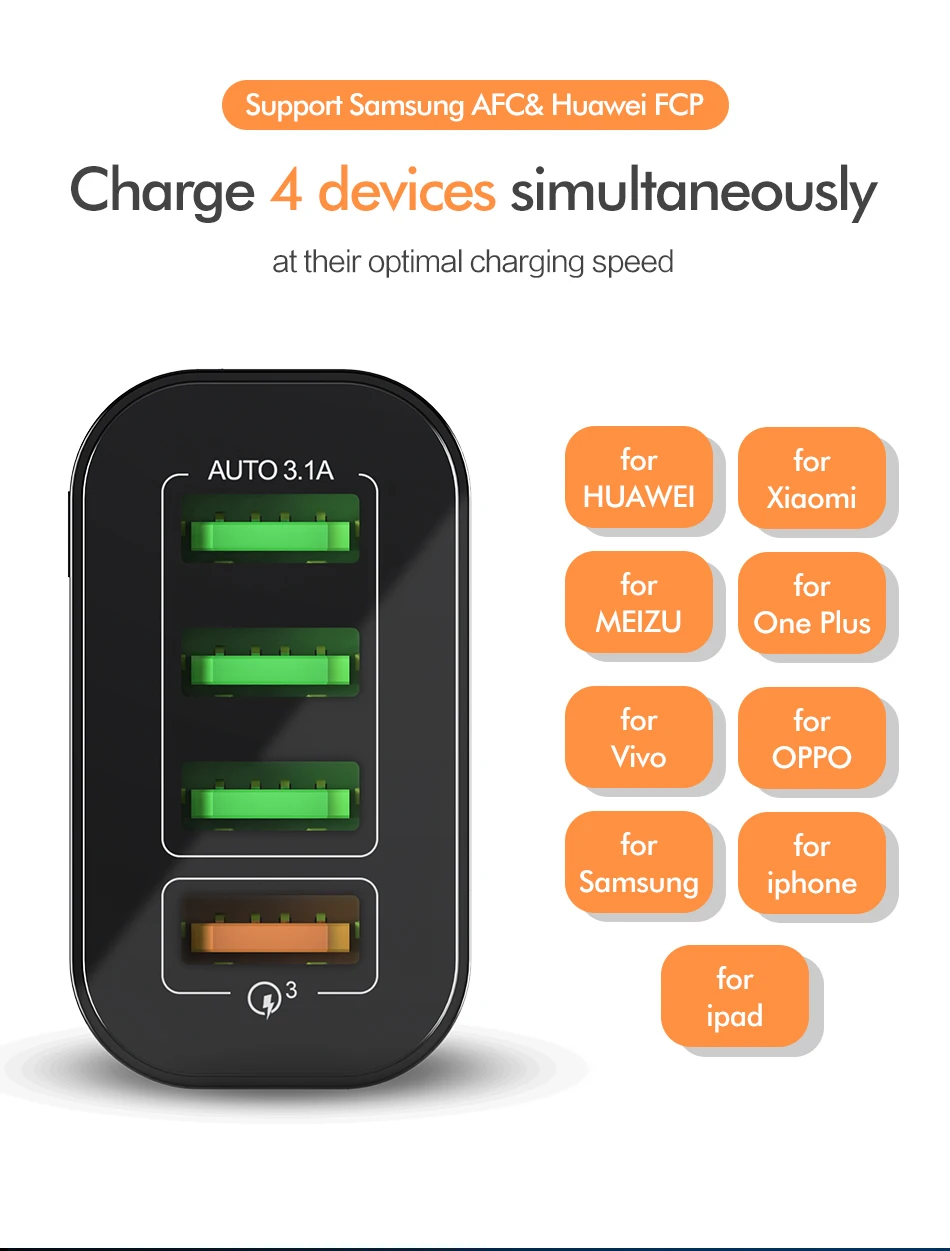 Новое обновление 4 порта QC3.0 Quick Charge 4,0 EU Plug 35 Вт USB зарядное устройство для iPhone Android Tablet дорожное настенное зарядное устройство для телефона адаптер