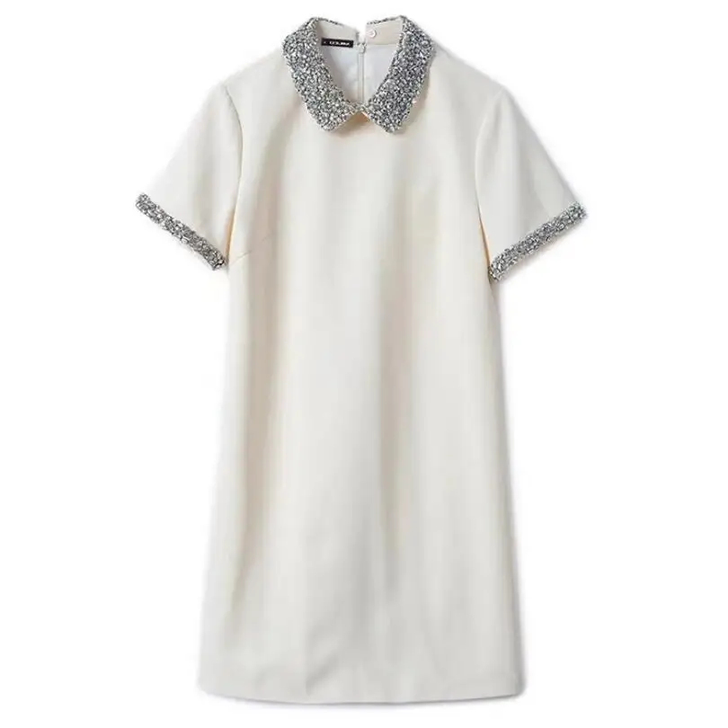 

Luxury Diamonds Runway 2022 Spring Summer Dress Women Elegant Short Sleeve Solid White Black Loose Casual Dresses Vestidos p990