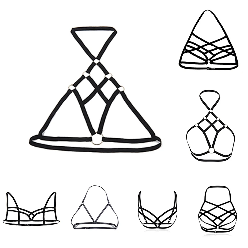 

Women Elastic Bandage Goth Bras Top Necklace Cross Crop Straps Lingerie Sexy Female Clothes Summer Costume