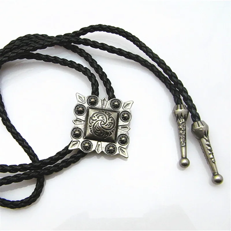 Новый квадратный ретро-галстук Bolo цепь для рубашек узор кожаное ожерелье Длинный