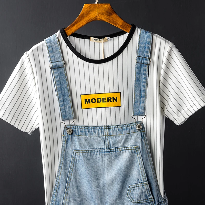 Джинсовый комбинезон мужской летний шорты на подтяжках с цветными отверстиями