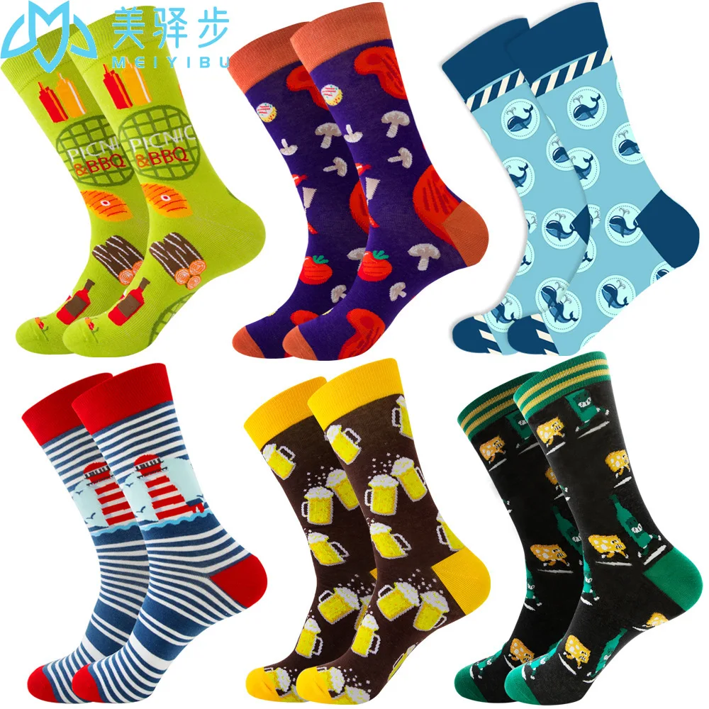 12 Pairs Per Set Autumn Diamond Socks Animal Fruit Socks Food Geometry Christmas Funny Sock Gift