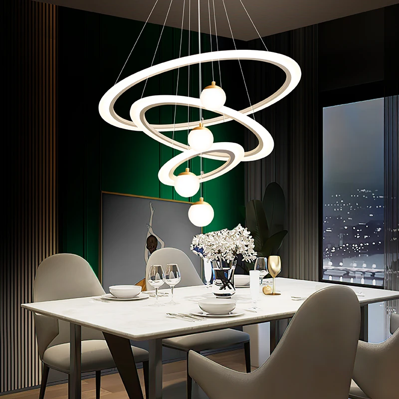 

New Minimalist White LED Circle Rings Chandeliers Hanging Lamp For Loft Indoor Lighting Living Dining Room Bedroom Decoration