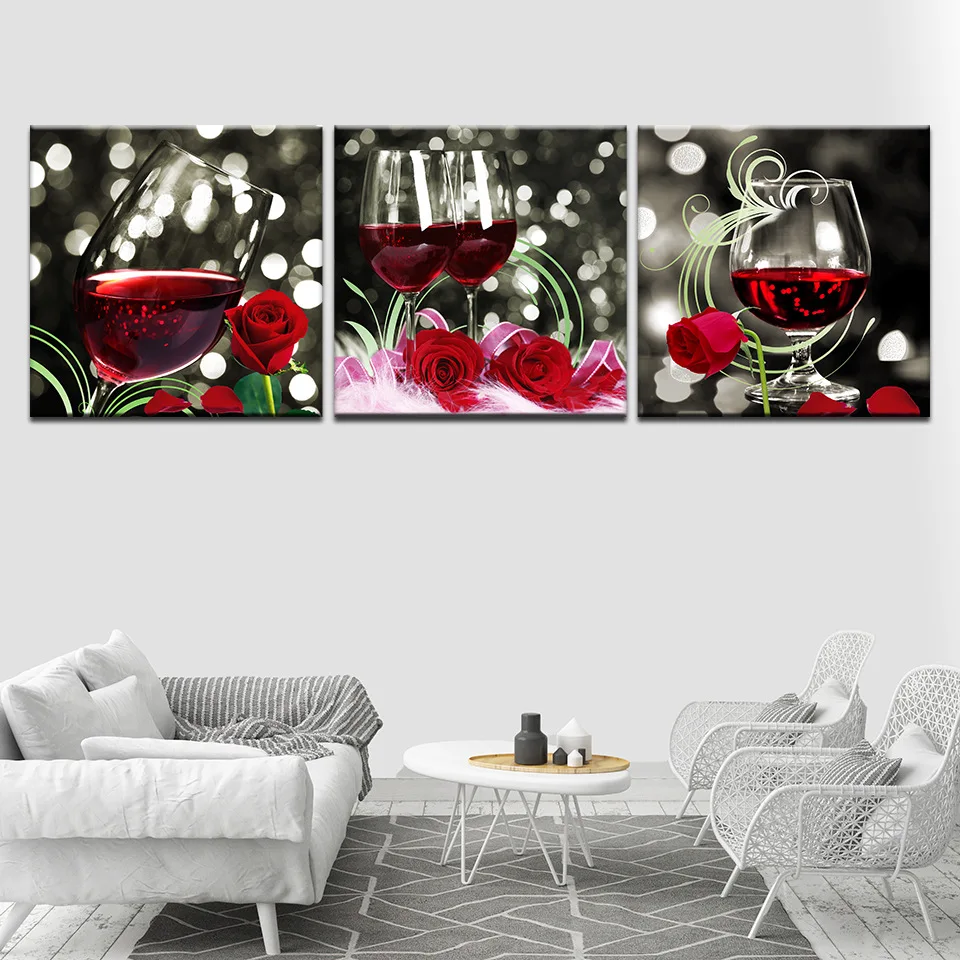 Тройная роза красное вино художник клиент Спальня украшение Холст Картина