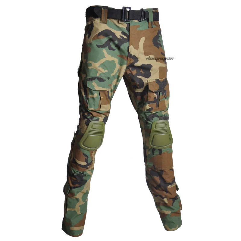 pants woodland Тактические костюмы рубашка+ брюки с налокотниками Наколенники Мужская камуфляжная одежда для охотников Мультикам военная форма - Цвет: pants woodland