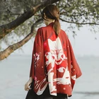 Кимоно в японском стиле с принтом журавлей, свободная рубашка-кардиган, стильная одежда в японском и китайском стиле Харадзюку, юката, для пар