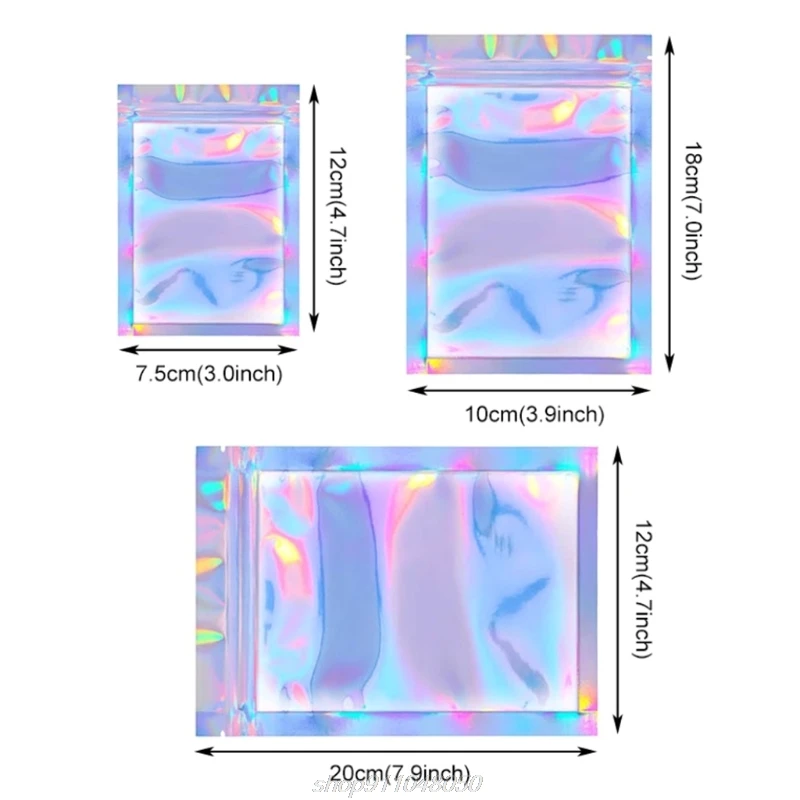 

100pcs Translucent Zip Lock Bags Holographic Storage Bag Xmas Gift Packaging Cosmetics Pouch N16 20 Dropshipping