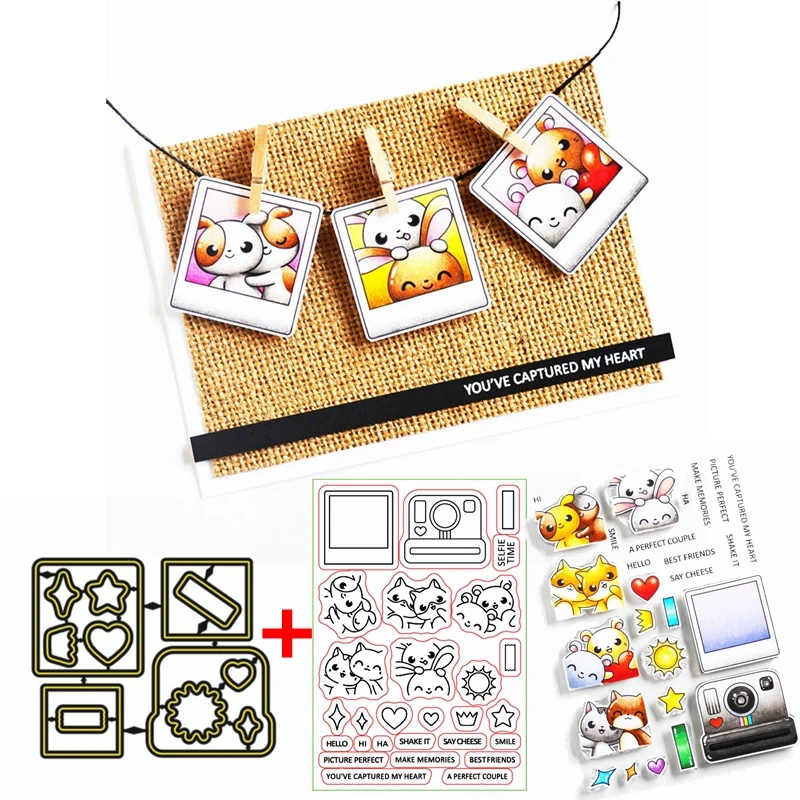 Отправка объятий и радуги прозрачный штамп + высечка очаровательных животных