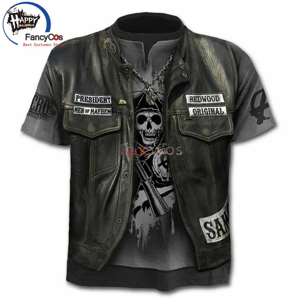 

Sons of Anarchy T-Shirt Cosplay Costume Punk Vest 3D Printed Rock Vest Man Summer Movie & TV Motorcycle T Shirt Short Sleeve