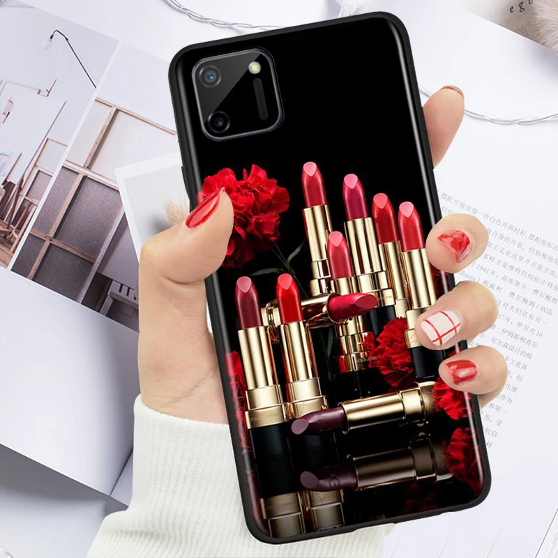 

Flaming lips Fashion Shockproof Cover for OPPO Realme7 7i 6 5 3 2 Pro C1 C2 Black Phone Case Shell Soft Fundas Coque Capa