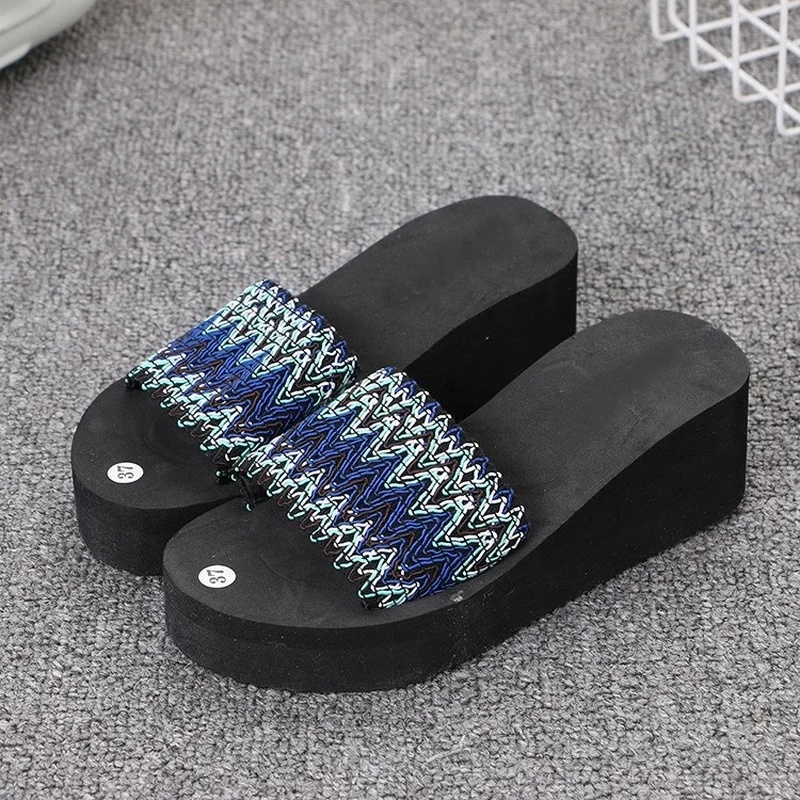 

Summer New Style Sponge Cake with The Word At Home with Sandals, Women's Ethnic Style, Thick-soled Fashion Trendy Slippers