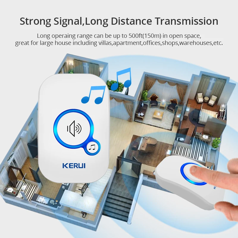 

KERUI Wireless Smart Doorbell Home Security Alarm Welcome Doorbell LED Light 32 Songs with Waterproof Button easy Installation