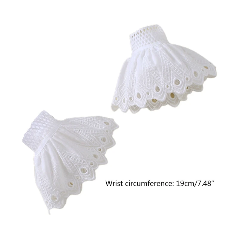 

Women Sweet Jacquard Fake Sleeves Hollow Out Scalloped White Detachable Flared Cuffs Elegant Decorative Wrist Warmers