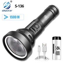 LED Flashlight with Lighting Distance Over 1500 Meters Use Large Convex Lens Waterproof Aluminum Alloy Searchlight