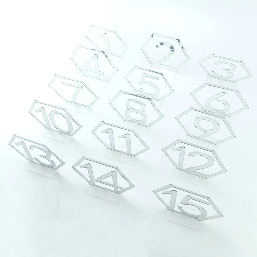 

AsyPets 1-15 Hexagon Table Number Signs Acrylic Mirror Number Symbols for Wedding Party Decoration