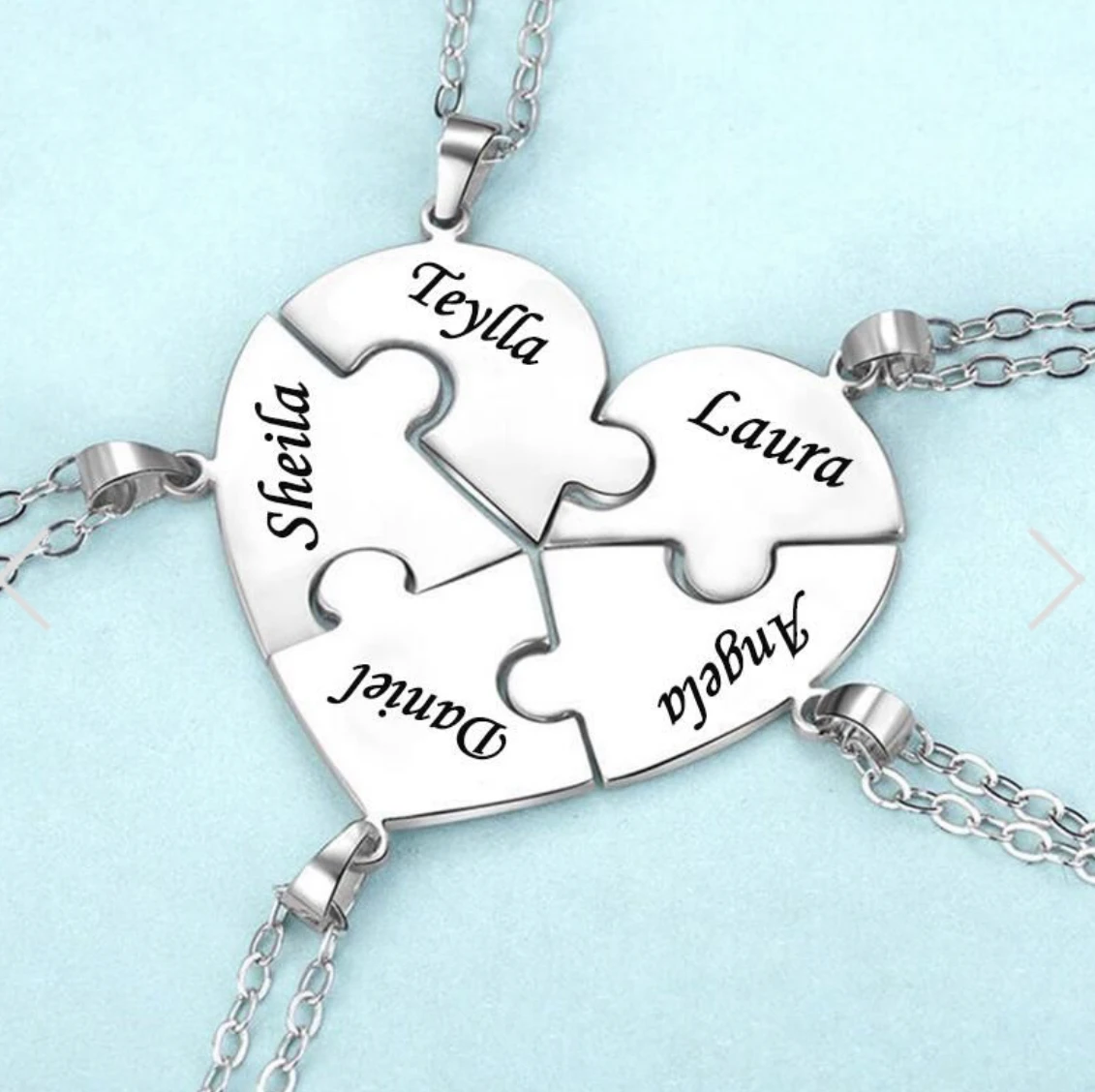 Custom Names Heart Necklace Heart Puzzle Necklace Engraved Names Puzzled Hearts Pendant- send names via chat