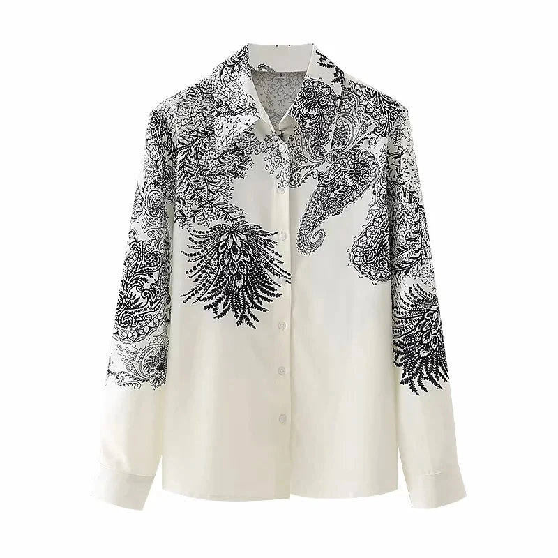 Женская свободная рубашка с принтом пейсли Повседневная Блузка длинным рукавом