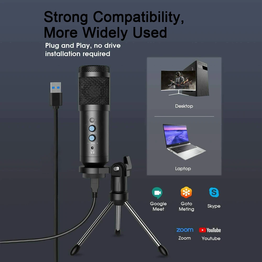 

Professional USB Microphone for YouTube, Video, Skype, Gaming, Talking and Podcasting Recording USB Condenser Studio Microphones