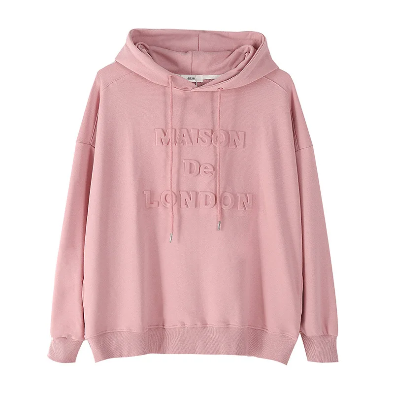 

2020 spring and autumn Korean candy color women's hoodies 3D concave convex letter bat sleeve loose women's Sweatshirt