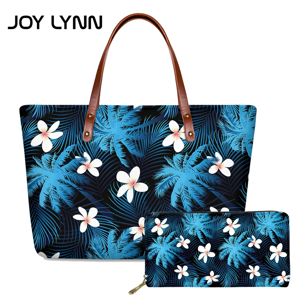 

JOY LYNN Color Polynesian Plumeria Flower Female's Handle Bag & Ladies Wallet Sets Luxury PU Leather Tote Shoulder Bag for Women