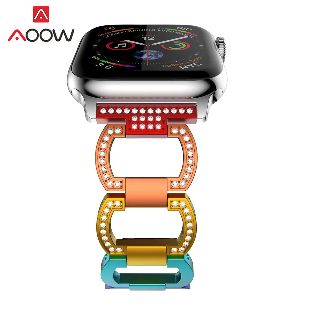 Цветной металлический ремешок для часов Apple Watch 5 4 38 мм 42 40 44 роскошный Алмазный