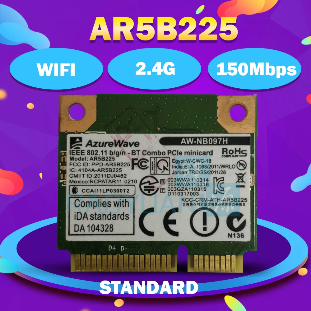 

AzureWave AW-NB097H AW-NB100H AW-NB126H AR9485 AR3012 AR5B225 300Mbps Half Mini PCI-Express BT4.0 Wlan Wireless Wifi Card