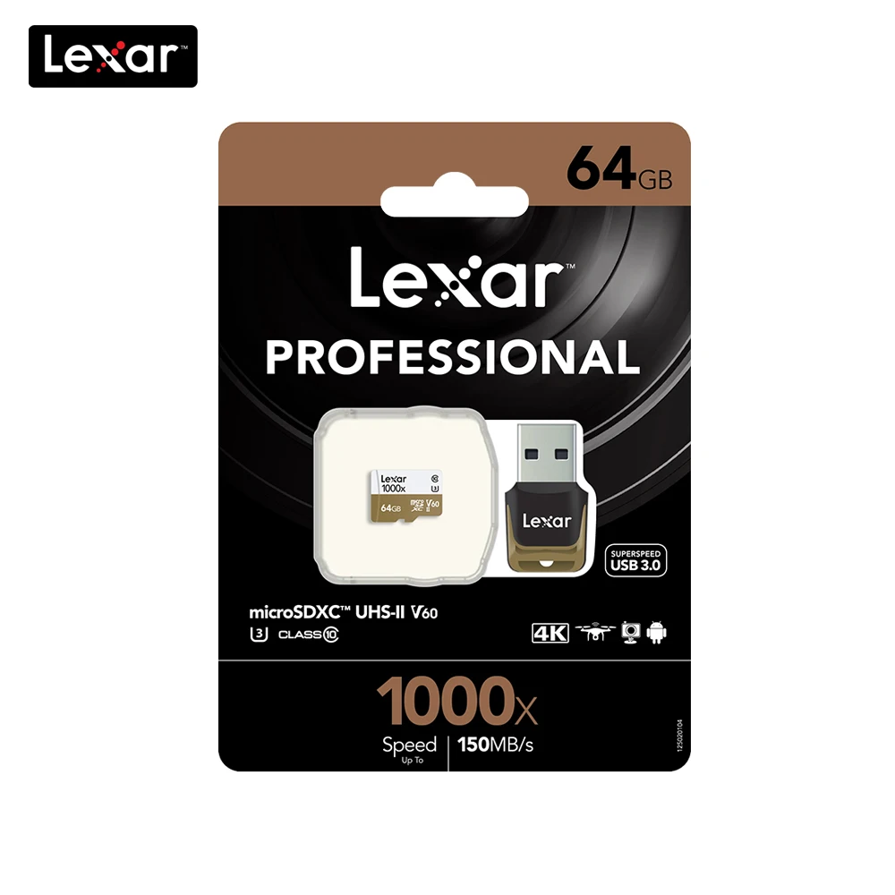 Оригинал Lexar 1000x Micro SD класс 10 64 ГБ micro SDXC до 150 МБ/с./с tf кардридер UHS для дрона