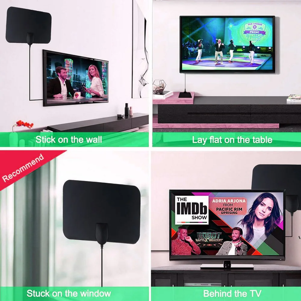 

4K 25DB High Gain HD TV DTV Box Digital TV Antenna EU Plug 50 Miles Booster Active Indoor Aerial HD Flat Design