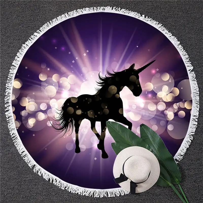 Unicorn 17 BlessLiving круглое пляжное полотенце с единорогом, Радужное детское белое банное полотенце с кисточкой, микрофибра, 150 см, цветное одеяло - Цвет: Unicorn 17