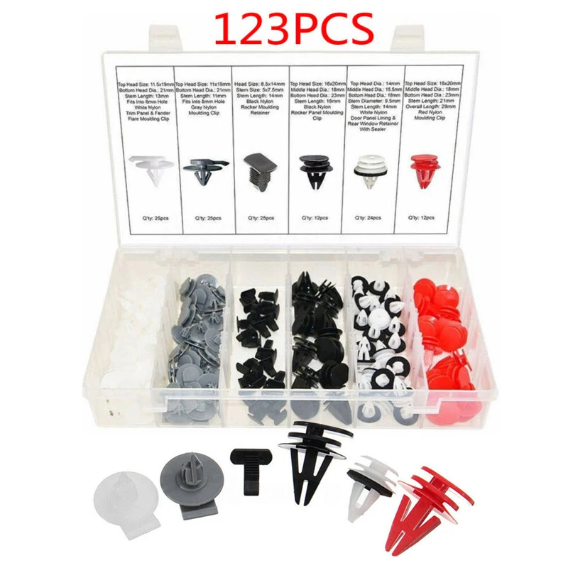 

Assortment Rivets 123pcs Push pins Auto Wheel Arch Side Door Fastener Clip